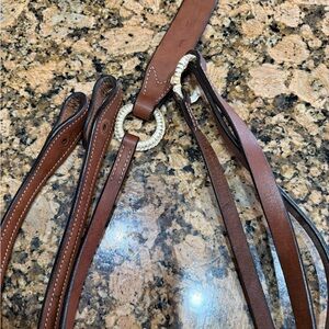 Western long REINS Brown Leather w/ popper on additional long leather strap